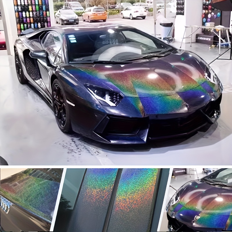 39.37inch*11.81inch Car New Colorful Laser White Color Changing Film, All  Car Laser Black Body Laser Black Car Film Body Color Changing Protective Fil