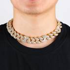 1pc miami cuban link chain choker necklace faux diamond chain golden plated solid cuban chain for men