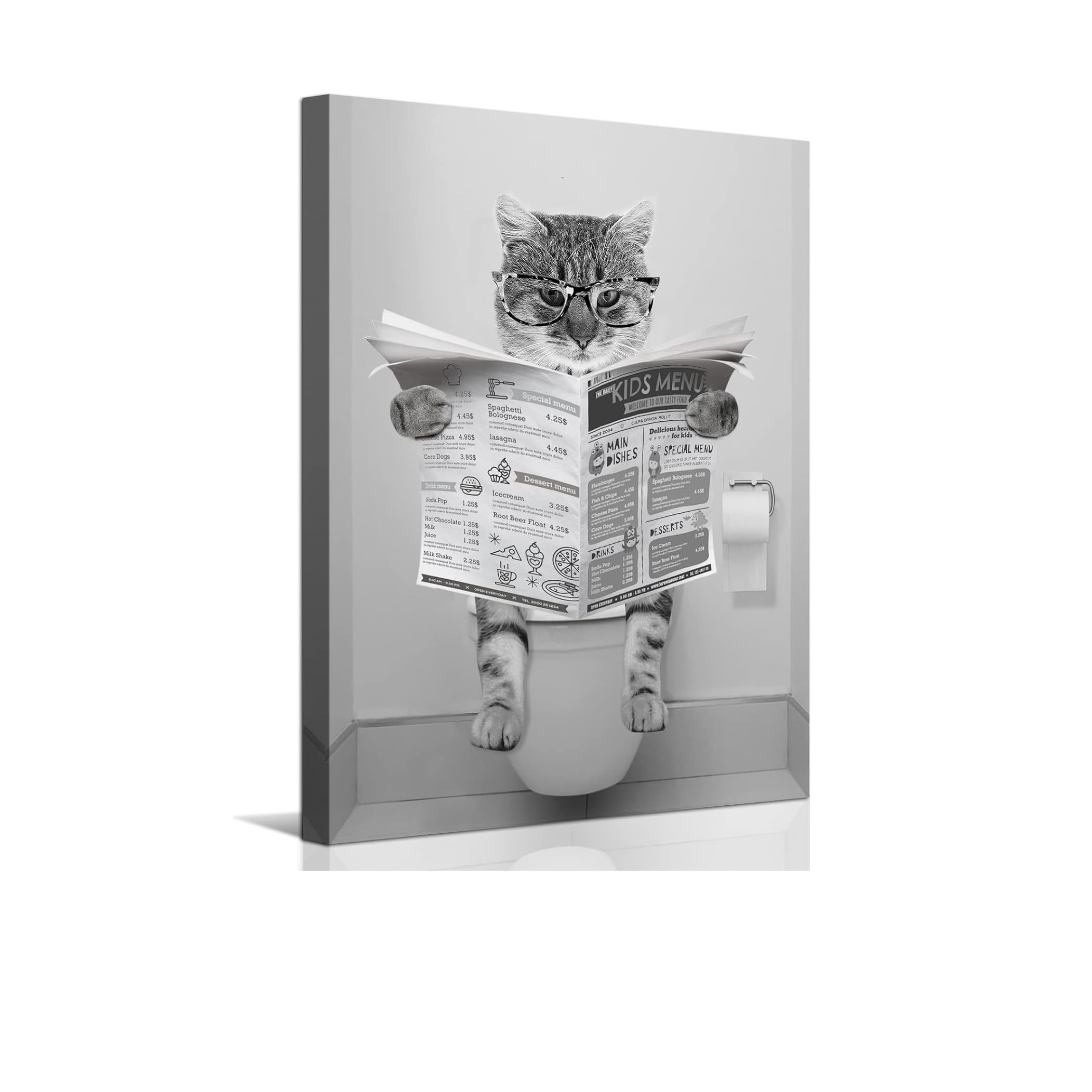 Canvas Poster Vintage Art Cat Sitting On The Toilet Reading - Temu