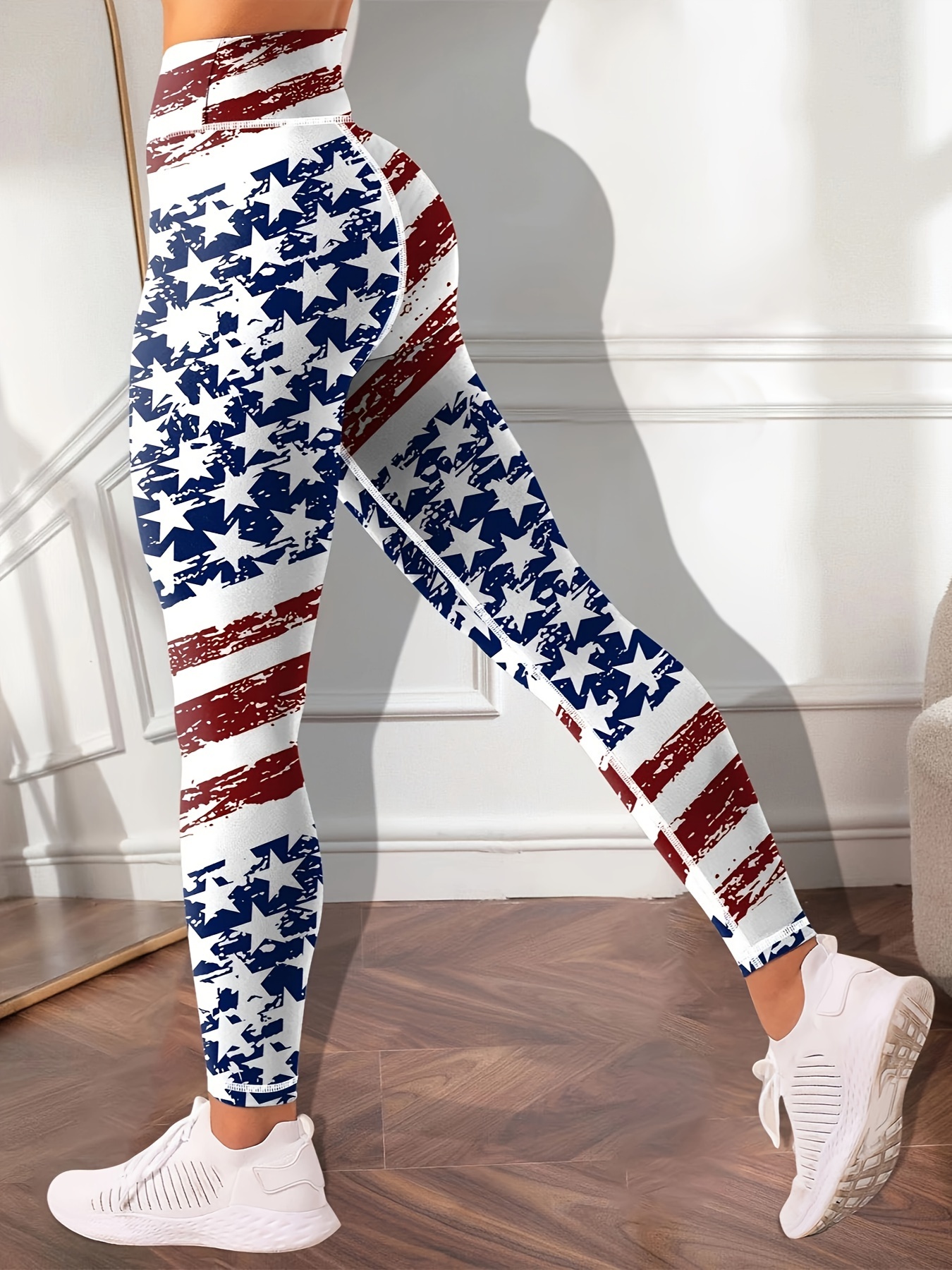 American Flag Pattern Star Stripes Print High Waist Yoga - Temu Canada