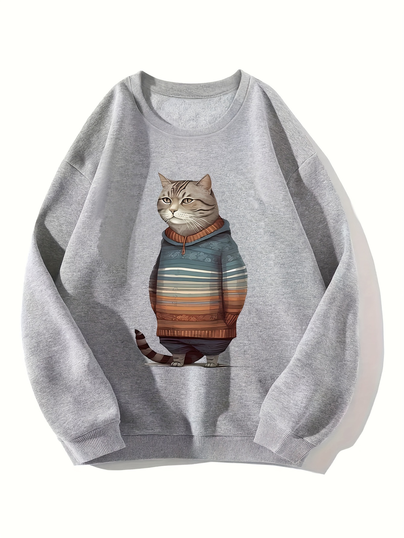 Cute Pretty Cat Print Girls Casual Creative Pullover - Temu Canada