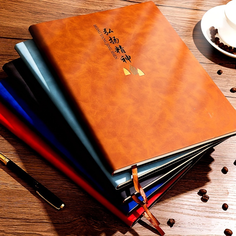 

A4 Large Notebook Thick Book Large Notepad 2023 New Soft Leather Business Office Large Diary Notepad Leather-bound Record Book For Business Office Work Meetings 200 Pages