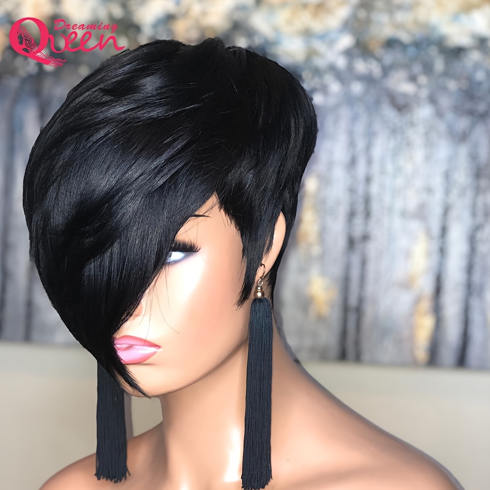 Brazilian Human Hair Short Wigs Women Natural Black Pixie Temu