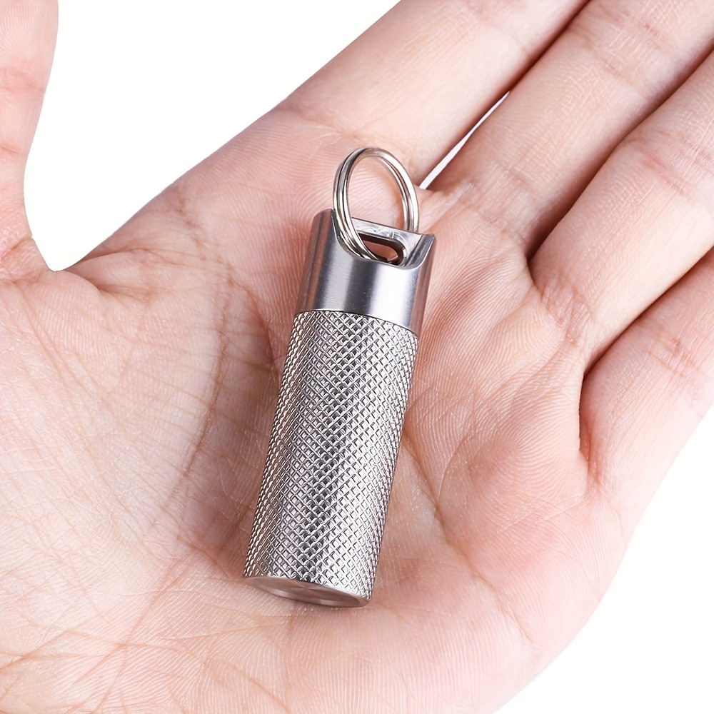 Keychain Pill Holder Mini Stainless Steel Pill Bottle Edc - Temu