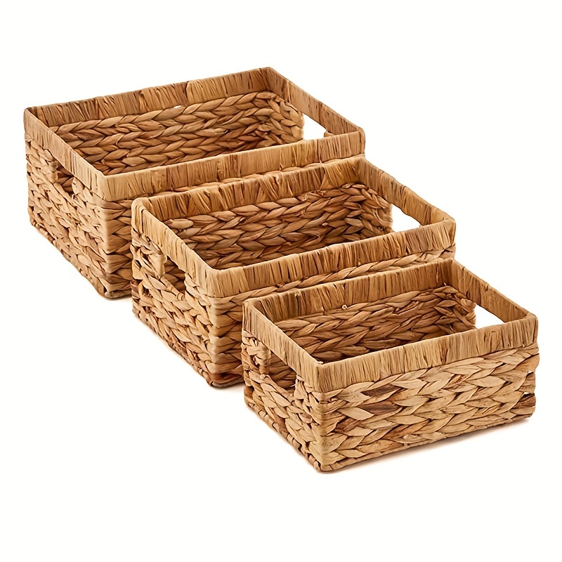 Cesta de mimbre rectangular con asas de madera para estantes,  almacenamiento de cesta de jacinto de agua, Bas natural Hy YONGSHENG  8390613009999