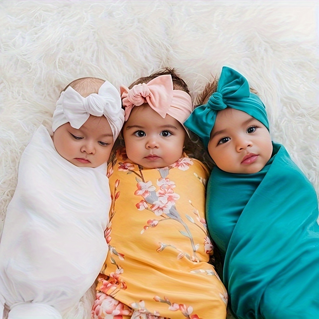 Juego de mantas para envolver al bebé recién nacido con diadema, saco de  envolver, mantas de recepción, regalos para bebé (flor rosa, 0-3 meses)