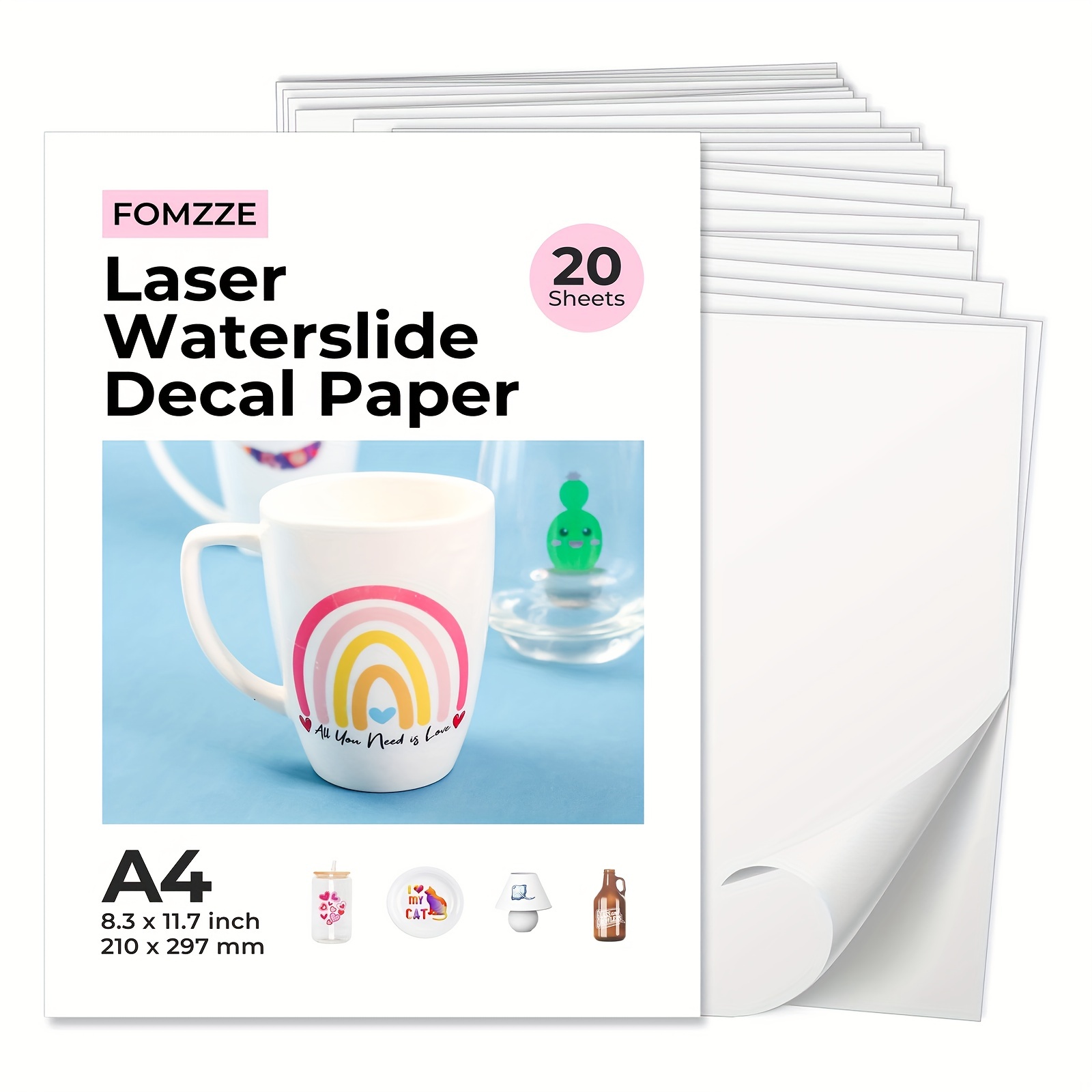 Film Free Laser Water Slide Transfer Decal Paper Waterslide Decal Paper  White A4 Size For Mug Glass Ceramics