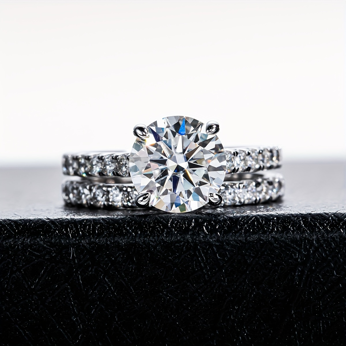 S925 Round Cut Moissanite Ring Set for Wedding
