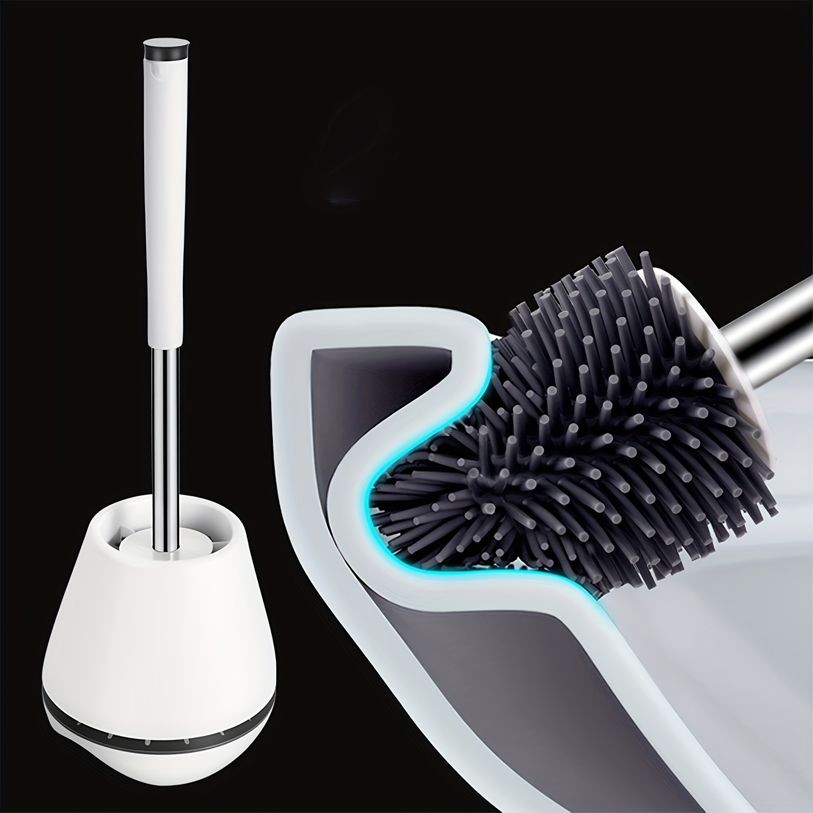 2pcs Pp Material Golden Edge Toilet Brush Set, Toilet Cleaning Brush,  Household Bathroom Cleaning Tools