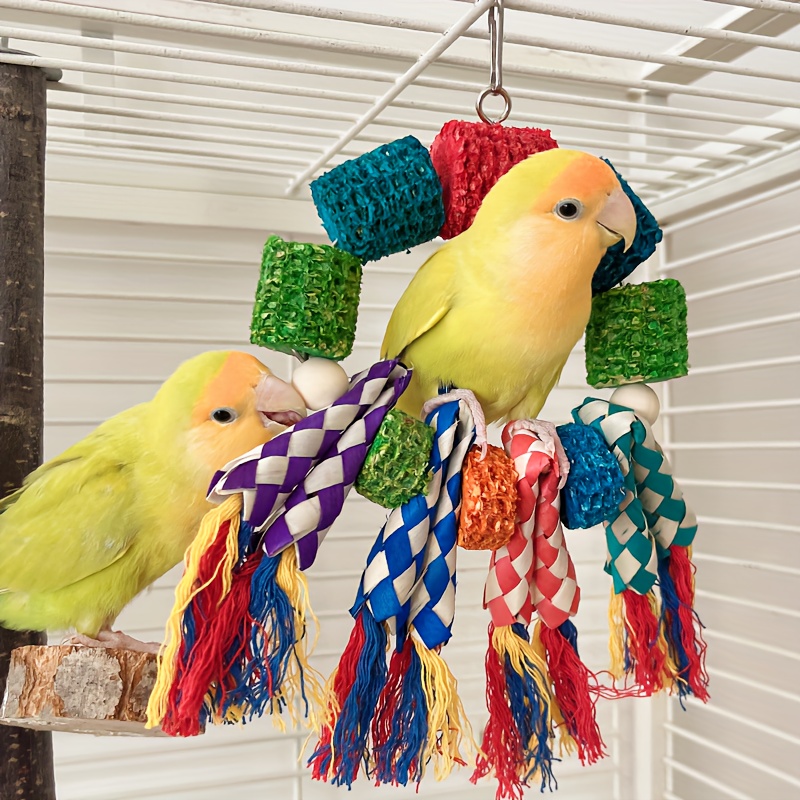 

Colorful Parrot Chewing Toy - Braided Strips With Corn Cob Core, Hanging Bird Cage Decor, Climbing Swing Ring, Multicolor, Bird Plaything With Bite-resistant Material