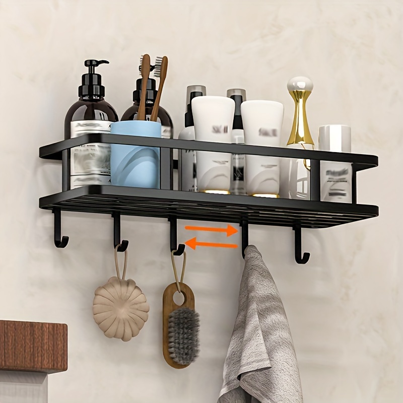 1pc Bathroom Shower Shelf With Hooks And Shower Rack, Punch-free