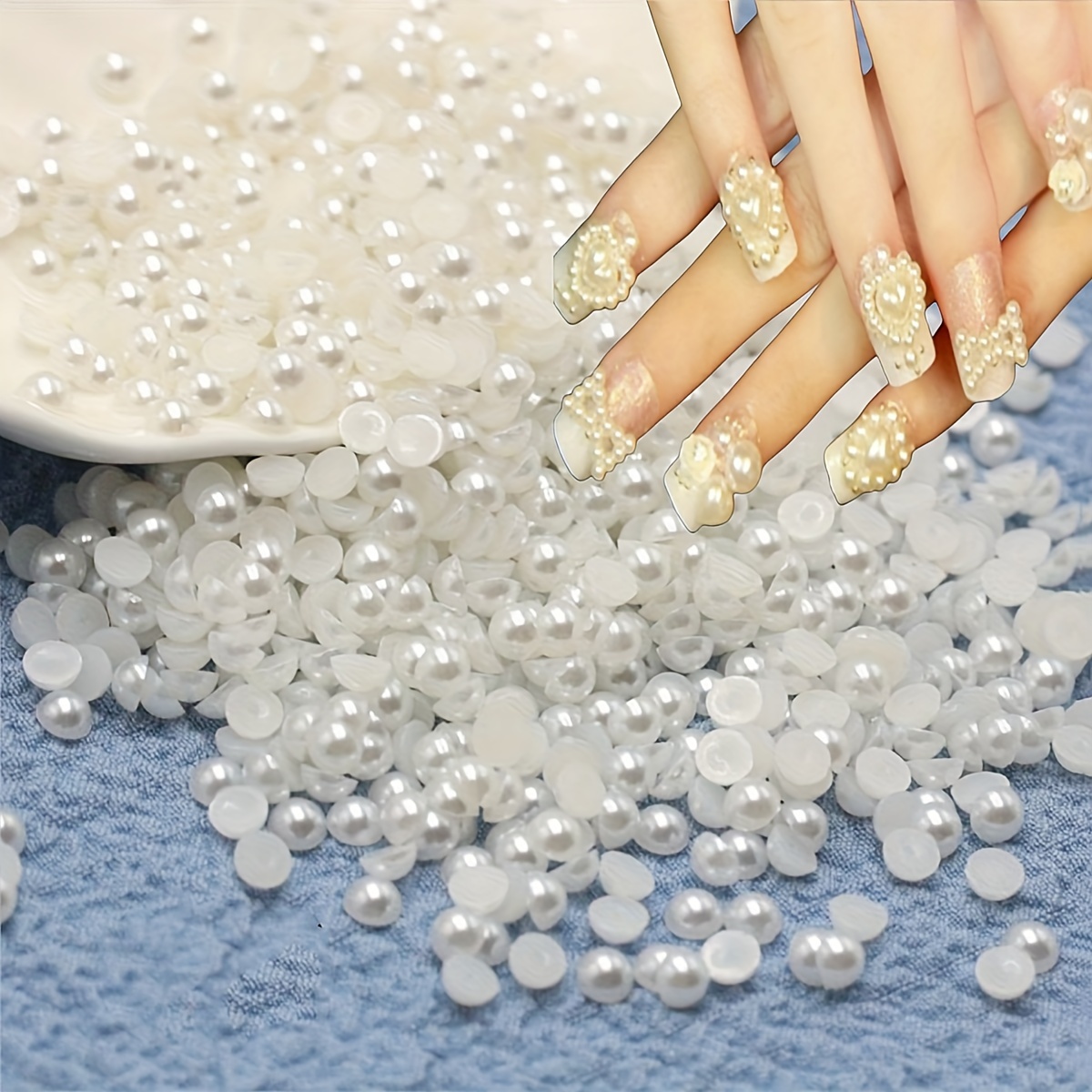 2Boxes Nail Art Pearls Flatback Pearl Gold Silver Nail Art Caviar Beads 3D  Steel