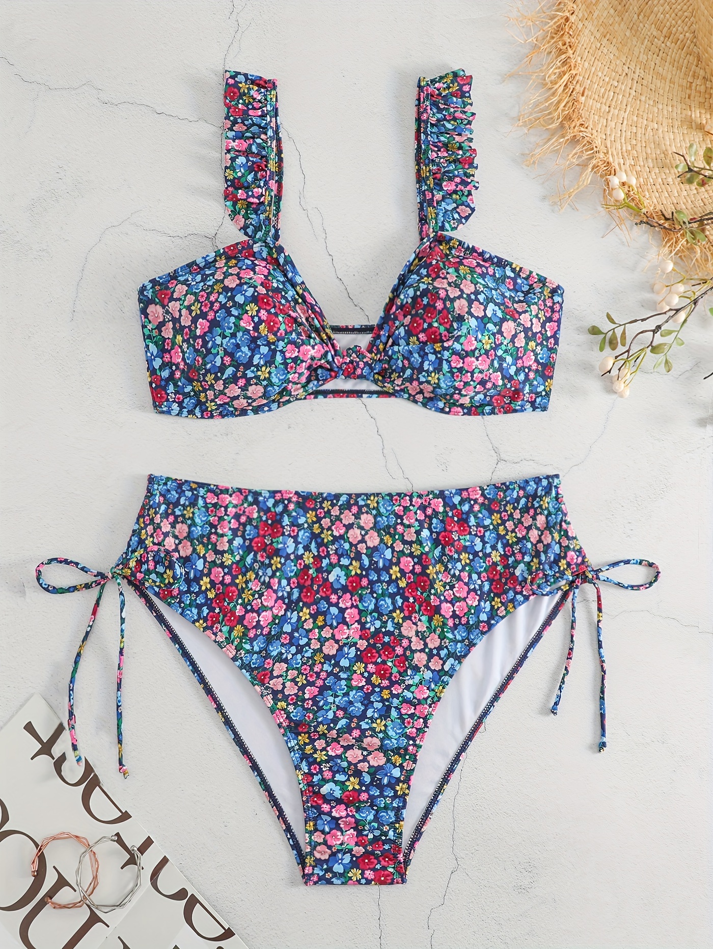 Plus Size Colorblock Tropical Print Bikini Set Women's Plus - Temu Canada