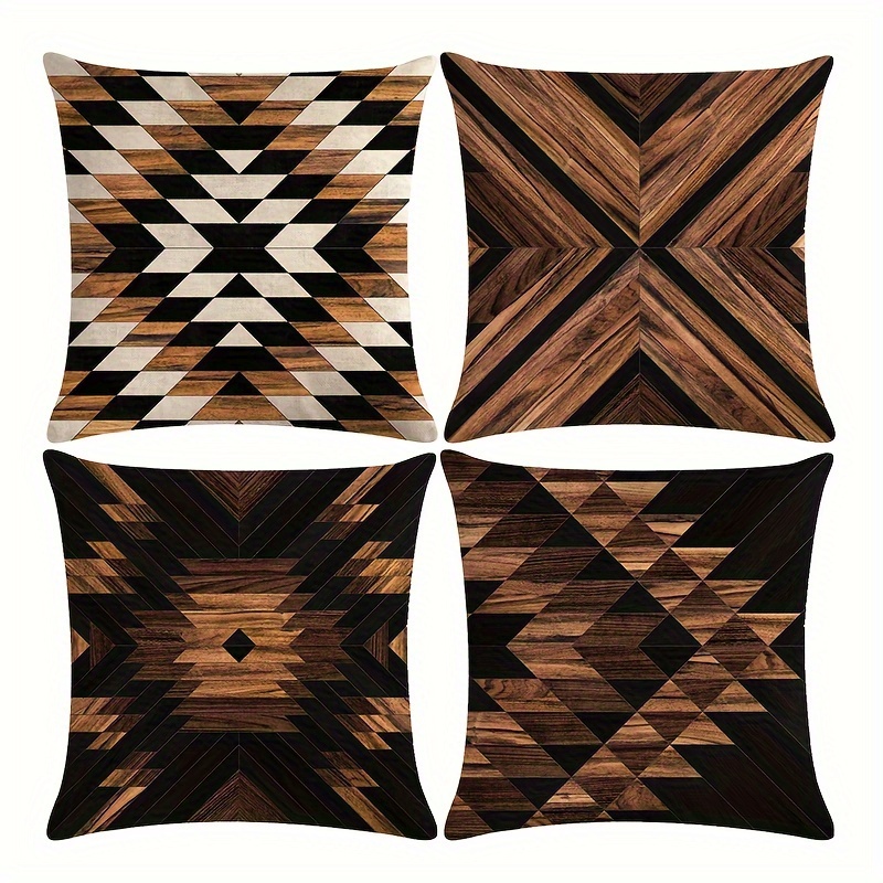 

4pcs 17.7x 17.7 Inch, Dark Brown Wood Grain Throw Pillow Cases, Argyle Geometry Cushion Covers For Couch Sofa Garden Furniture, Home Outdoor Safa Couch Cushion Covers (no Pillow Core)