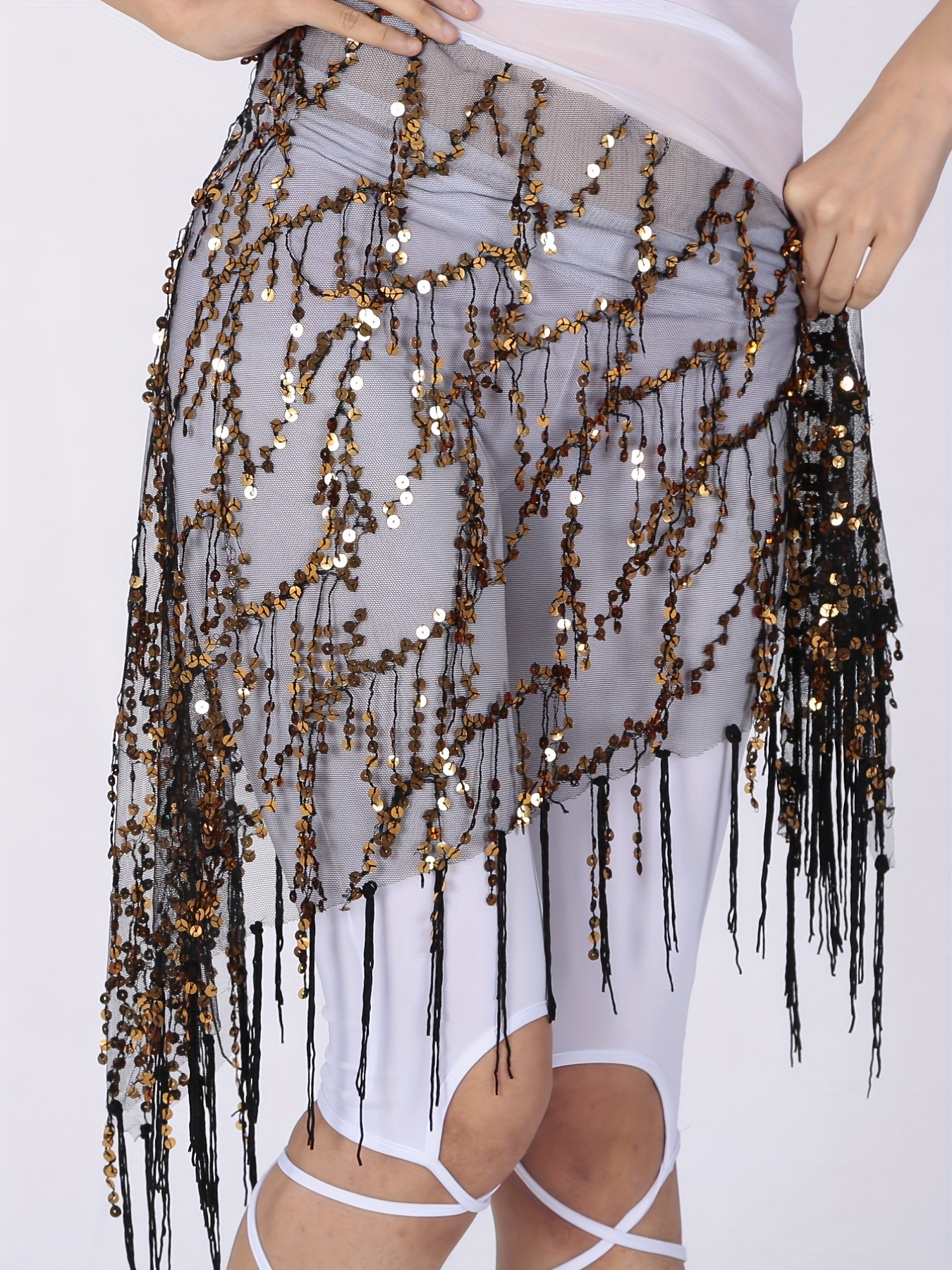 Sequin Tassel Skirts Sexy Knot Side Dance Hip Scarf Party Skirts
