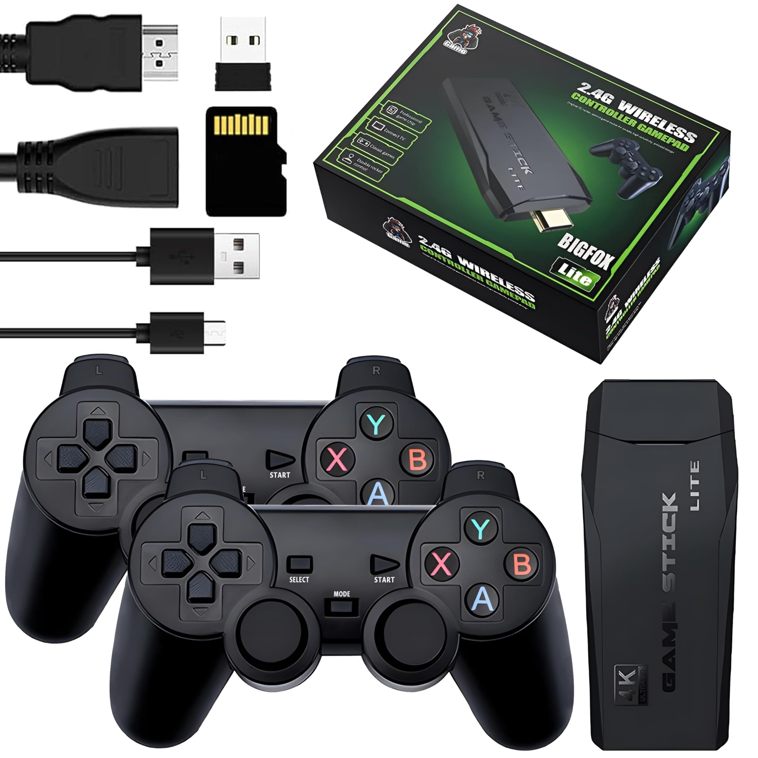  Game Stick 4K 64 GB - 10,000 juegos retro, consolas de juegos,  juego de nostalgia plug & play, consola de juegos retro inalámbrica, 2.4G  inalámbrica 4K salida HDMI palo de juegos