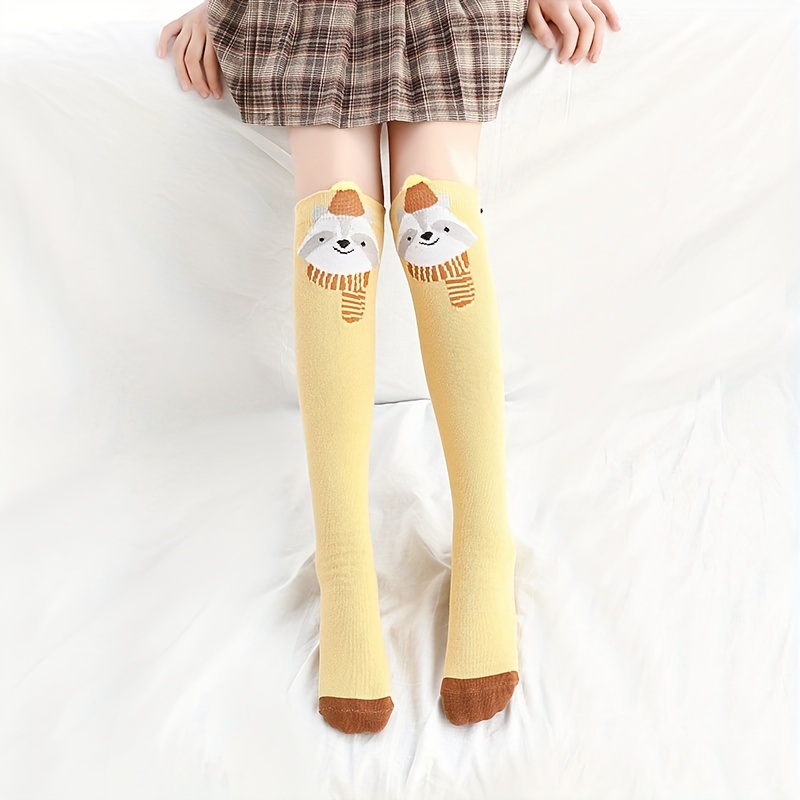 Calcetines largos de algodón para niña, diseño de mono de zorro león,  medias altas por encima de la rodilla