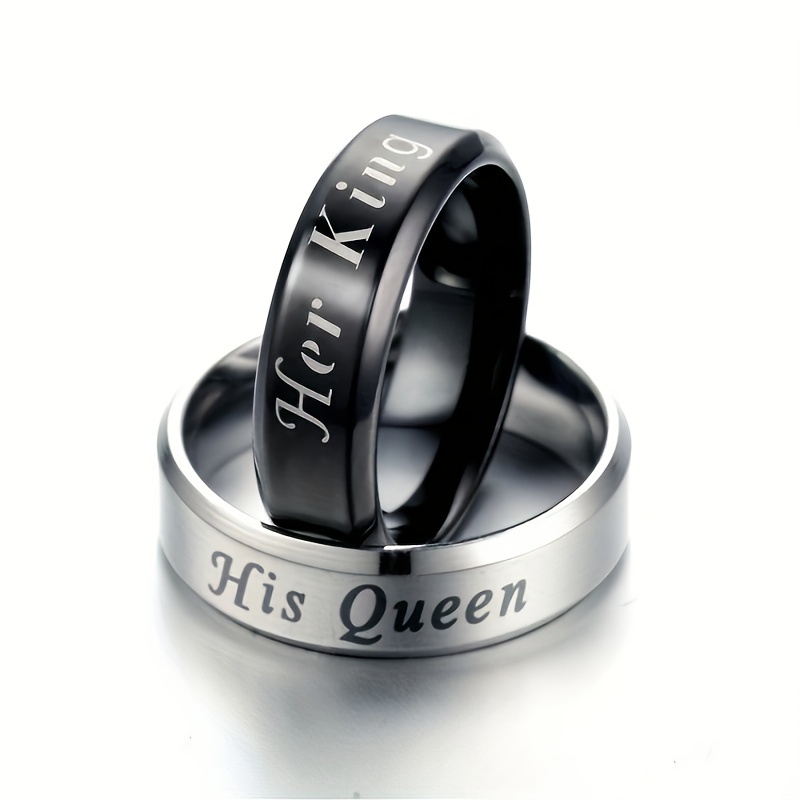 2pcs Her King His Queen Anillos Pareja Anillos Acero Temu Chile