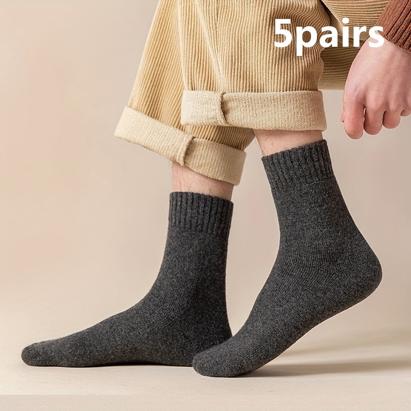 5 Pairs Merino Wool Socks for Men, Thick Winter Wool Hiking Socks, Warm  Breathable Crew Mens Socks（Fit USA Size 7-13)