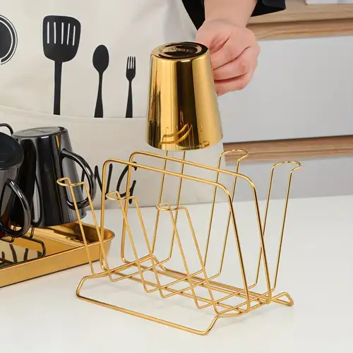 Cup Drying Rack With Drain Tray, Iron Metal Bottle Drying Rack Stand With 6  Hooks, Mug Organizer, Kitchen Gadgets, Kitchen Stuff, Kitchen Accessories,  Home Kitchen Items - Temu