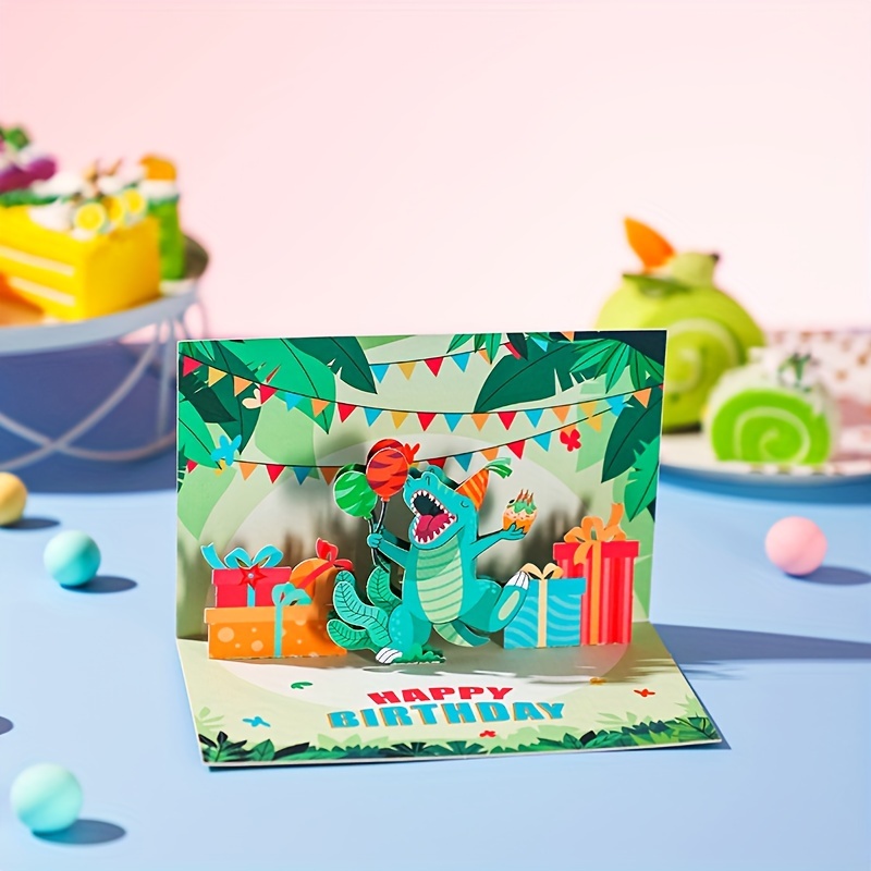 

1pc Dinosaur 90° Birthday Card, Best Gift, Pop-up Card, Greeting Card