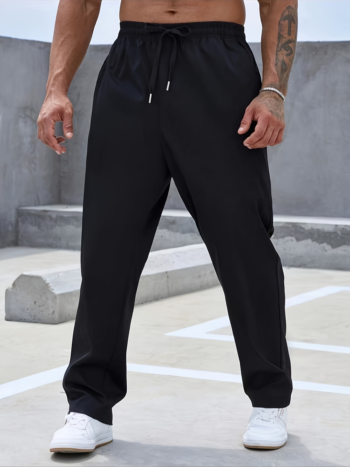 Men's Casual Tapered Trousers Solid Casual Long Cropped - Temu Canada