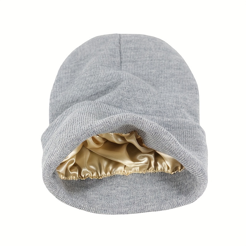 Chapeaux de bonnets en tricot d'hiver pour femmes, tricoté en soie doublé  de satin Chunky Cap Soft Stretch Cable Knit Warm Slouchy Beanie Hat