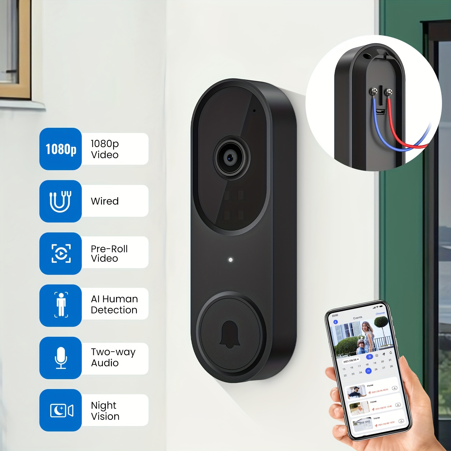 Smart Wifi avec carillon, moniteur à distance sans fil, sonnerie de porte  de sécurité Interphone caméra sonnette de porte surveillance