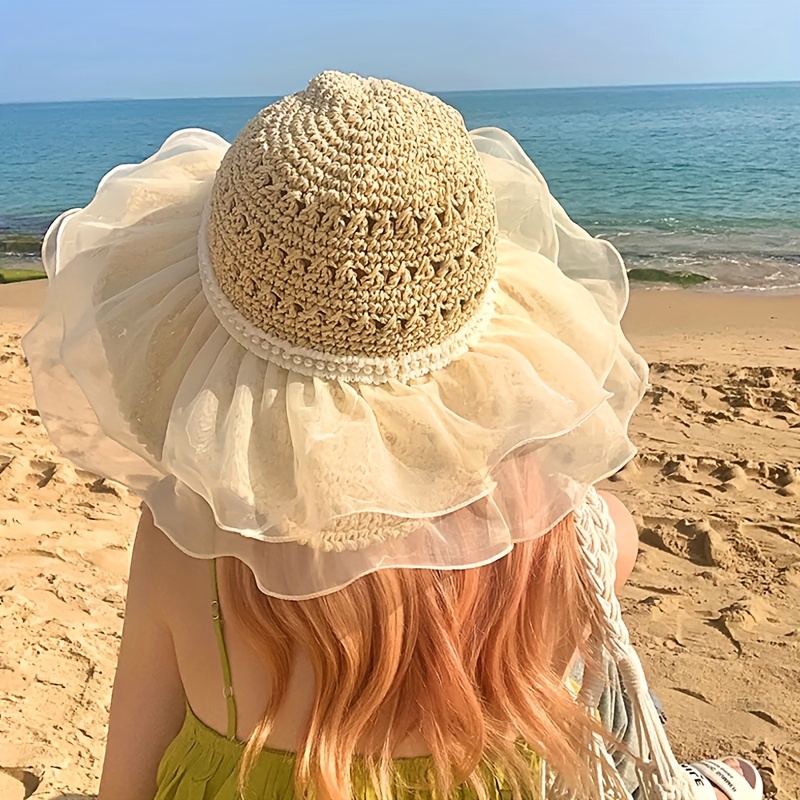 Sun Hat, Ladies Straw Hat Foldable Cap Floppy Wide Brim Summer