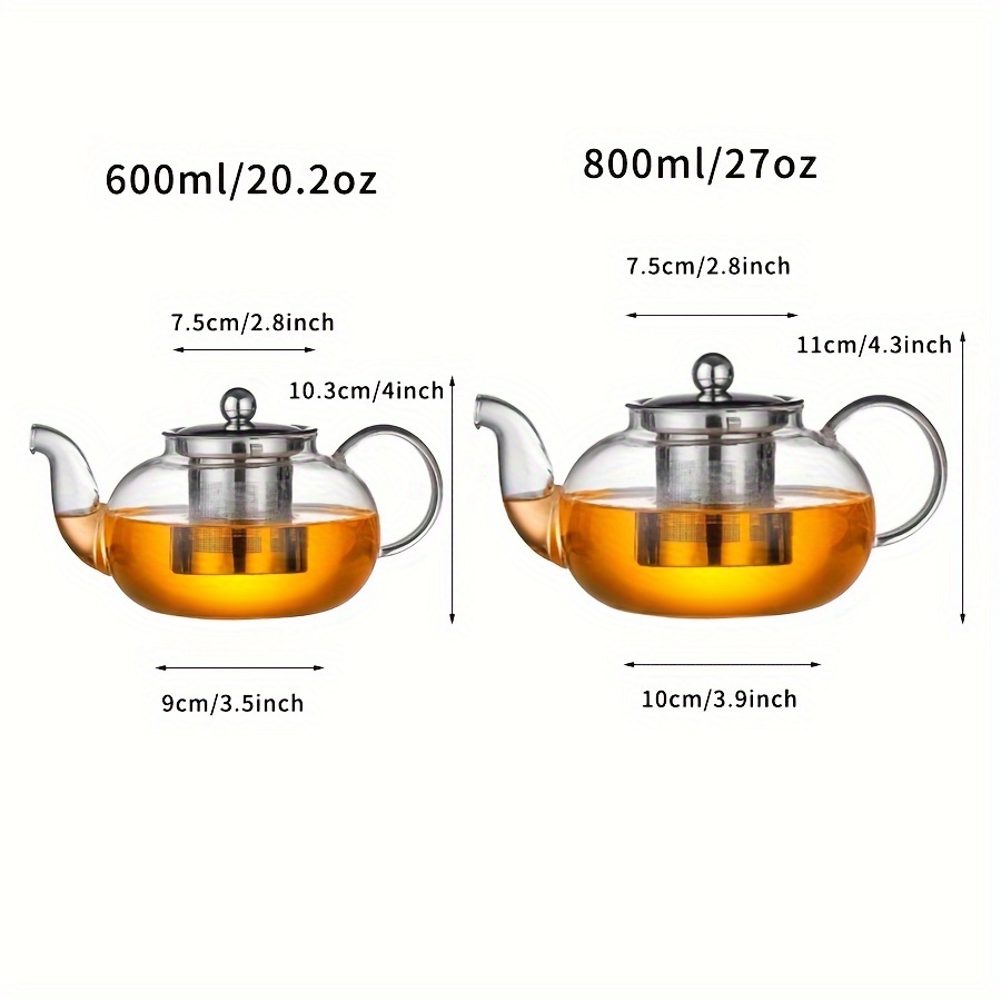 1pc Glass Teapot With Tea Infuser, Heat Resistant Thicken Glass Tea Kettle  With Stainless Steel Tea Strainer, Blooming And Loose Leaf Tea Maker, Perfe