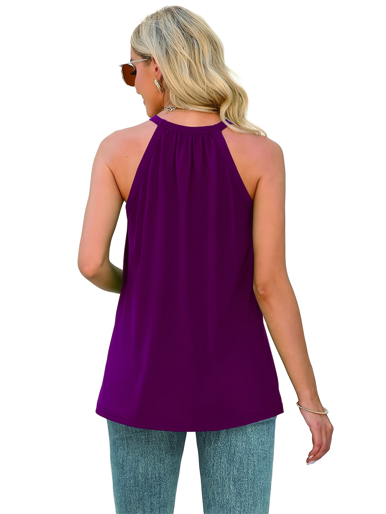 Camisetas Tirantes Cuello Redondo Plisadas Color Liso Mujer - Temu Mexico