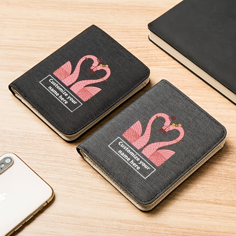 Personalized Customized Valentine's Day Gift Cartoon Animal Flamingo  Pattern Men's Short Wallet Casual Canvas Oxford Cloth Men's Wallet Slim  Wallet Can Put Driver's License Young Men's Wallet Can Add Names Or Other