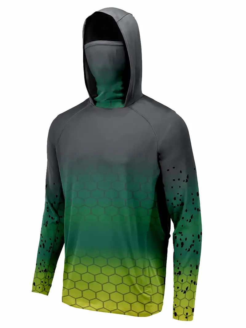 Mens Gradient Color UPF 50+ Sun Protection Hoodie With Mask, Long Sleeve  Comfy Quick Dry Tops For Men's Outdoor Fishing Activities