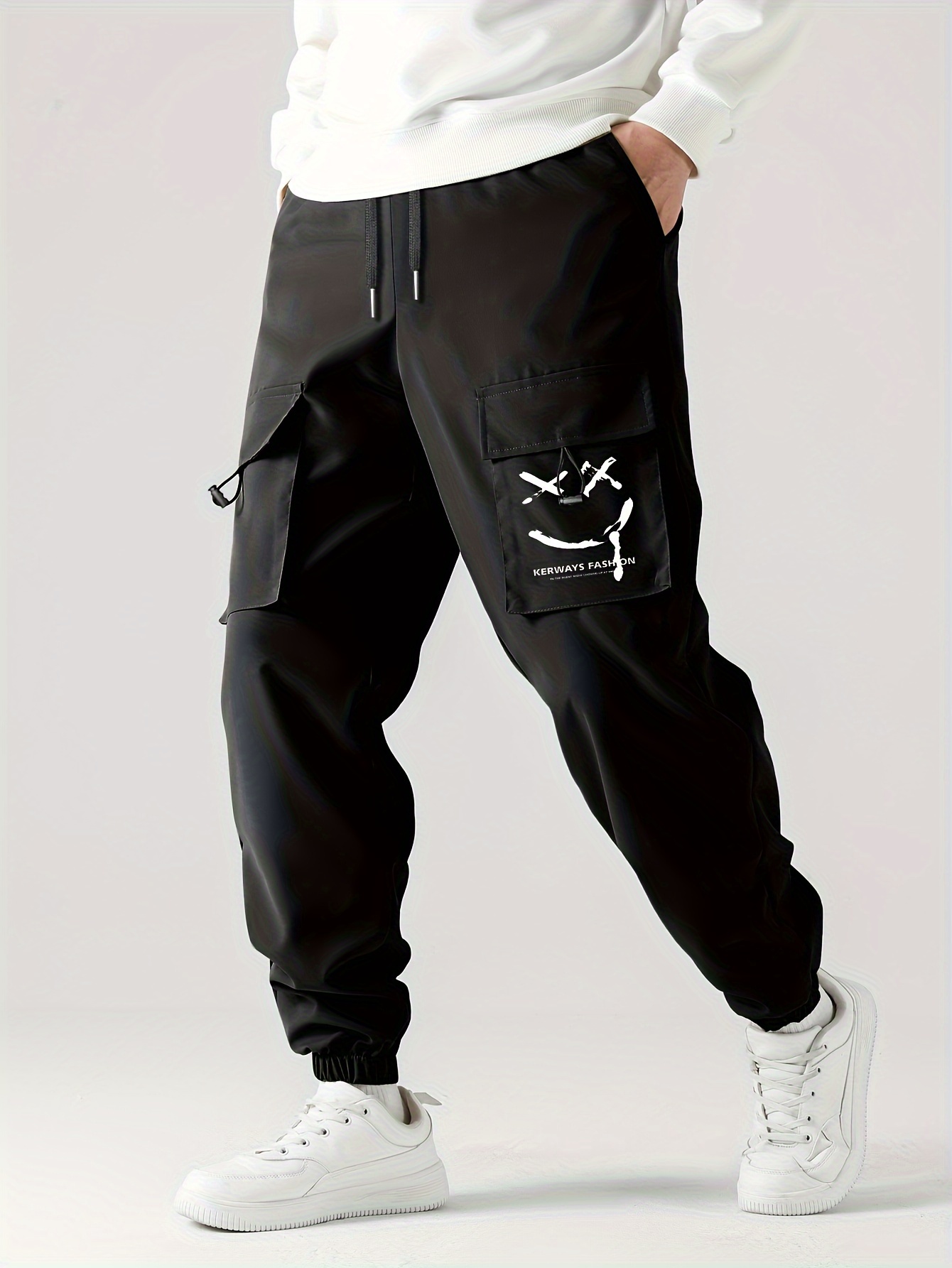 Stylish Cargo Pants with Flap Pockets and Chain Detail