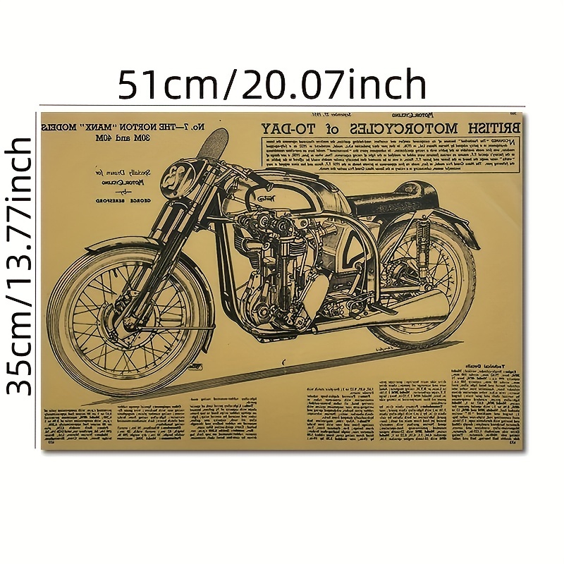 1pc バイクデザインポスターカフェバーキッチン装飾ポスタービンテージポスターレトロクラフトペーパーウォールステッカー - Temu Japan