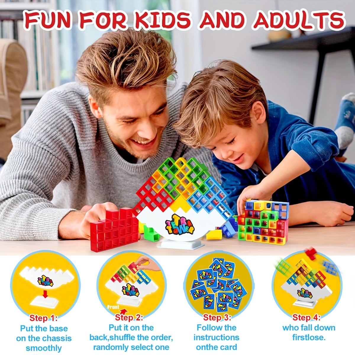 Tetra Tower Balancing Stacking Toys,Board Games for Kids & Adults,Balance  Game Building Blocks,Perfect for Family Games, Parties, Travel 