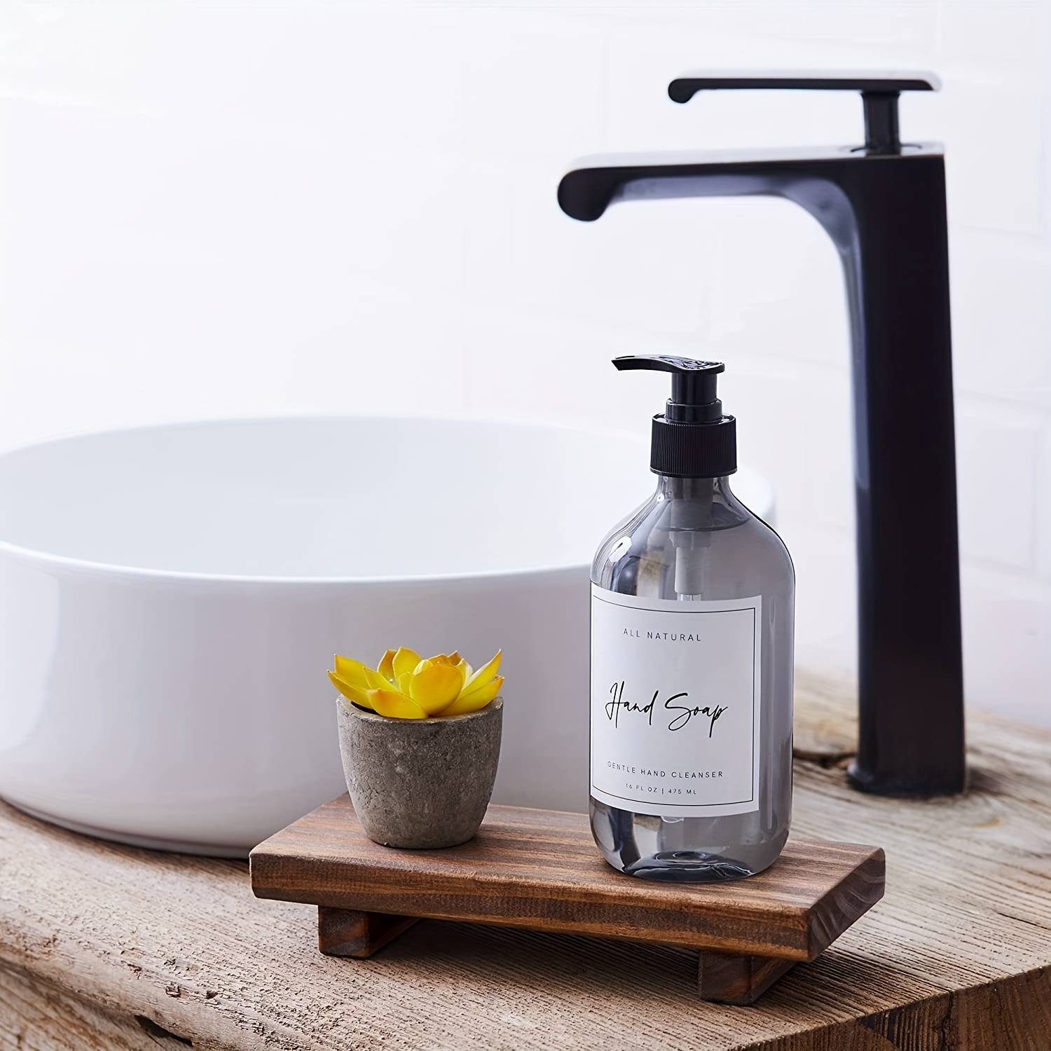 Kitchen Soap Dispenser Set with Tray, Ceramic Material,Durable  (White+White)