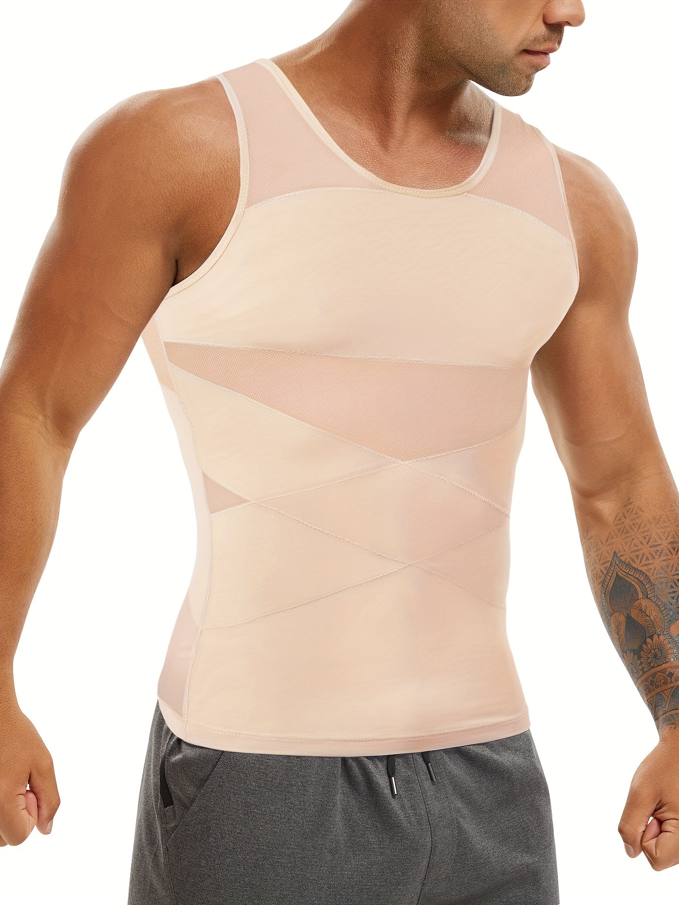 Men's Compression Shirts, Mesh Body Shaper Vest, Slimming Breathable Tank  Top Tummy Control Vest