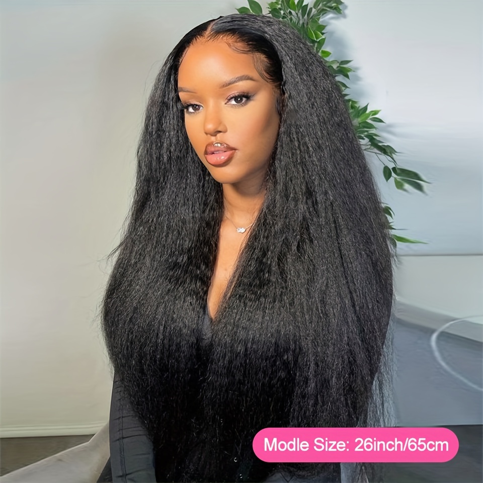 Wear And Go Glueless Wig Kinky Straight Lace Pre Cut 4x4 Hd - Temu