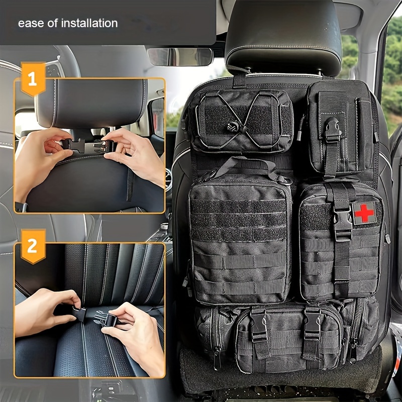 Universal Vehicle Seat Back Organizer With Detachable Molle Pouch, Phone Pouch, Admin Pouch Vehicle Panel Organizer Storage Bag With Multi-Pocket