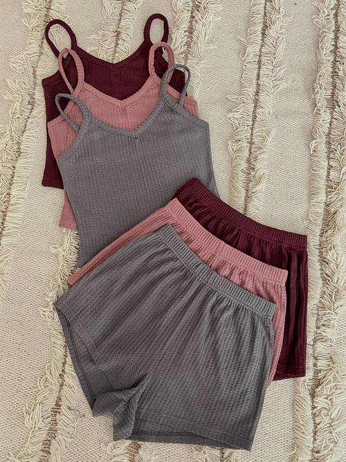 6pcs chic waffle texture loungewear set versatile outfits for women