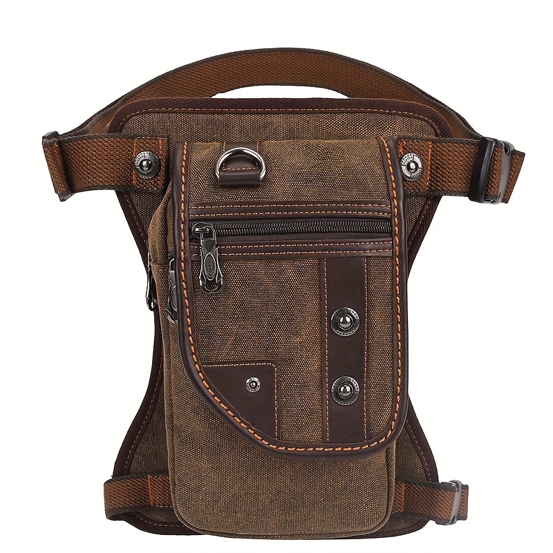 Image of Men's Europe And The United States Style Canvas Belt Bag Outdoor Sports Crossbody Bag Tactical Leg Bag Multi-functional Personality Chest Bag