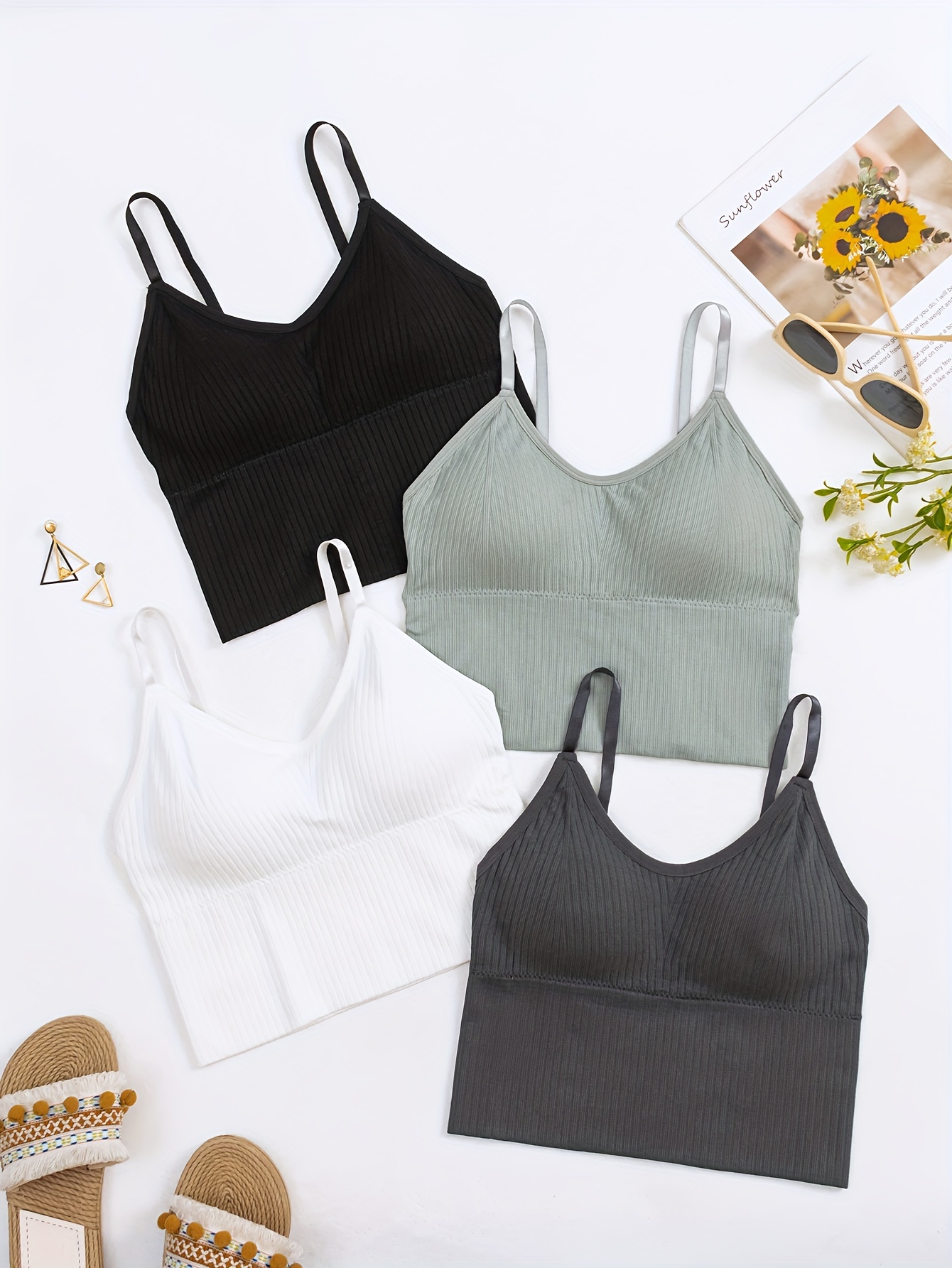 4-Pack of Comfy Spaghetti Strap Sport Bras - Perfect for Working Out!