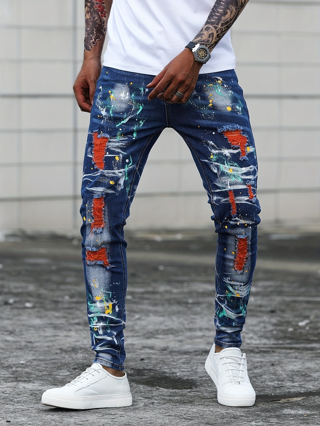 Pantalones vaqueros con estampado de grafiti para hombre, jeans de