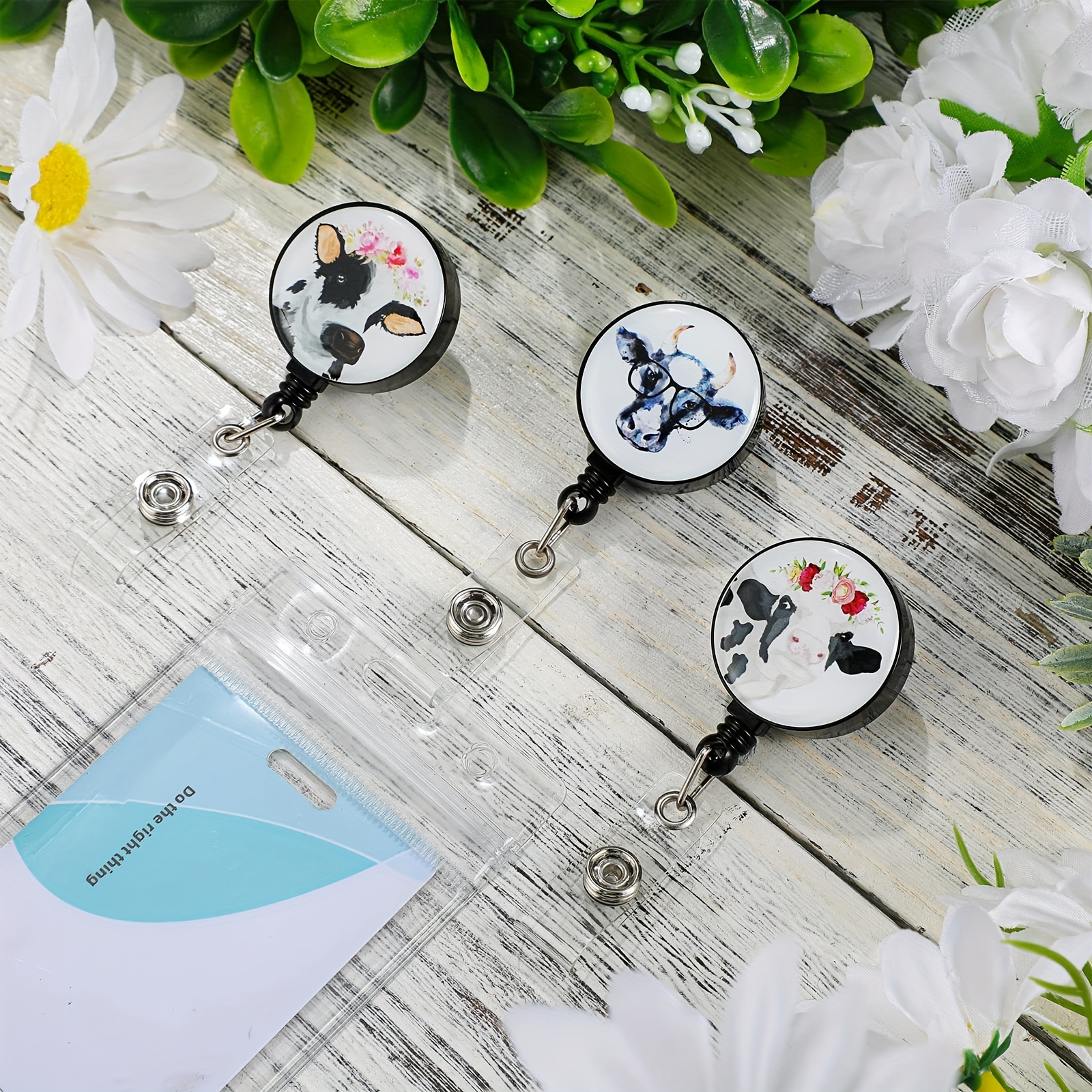  3 Pieces Cow Print Badge Reel Retractable with Alligator Clip,  Cute Retractable ID Badge Holder ID Card Holder Name Badge Clip, Nurse  Medical Teacher Student Office Work Supplies : Office Products