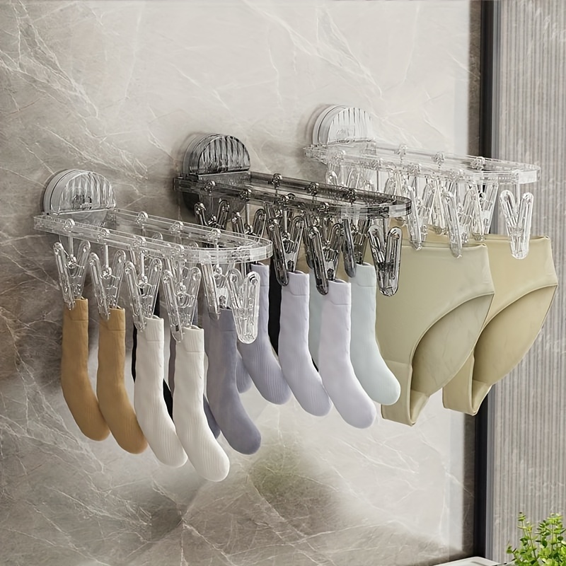 Balcony Foldable Underwear Sock Drying Rack 24 Clip Storage Panties Bra  Hanging Bathroom Towel Organizer No Punch Space Saving