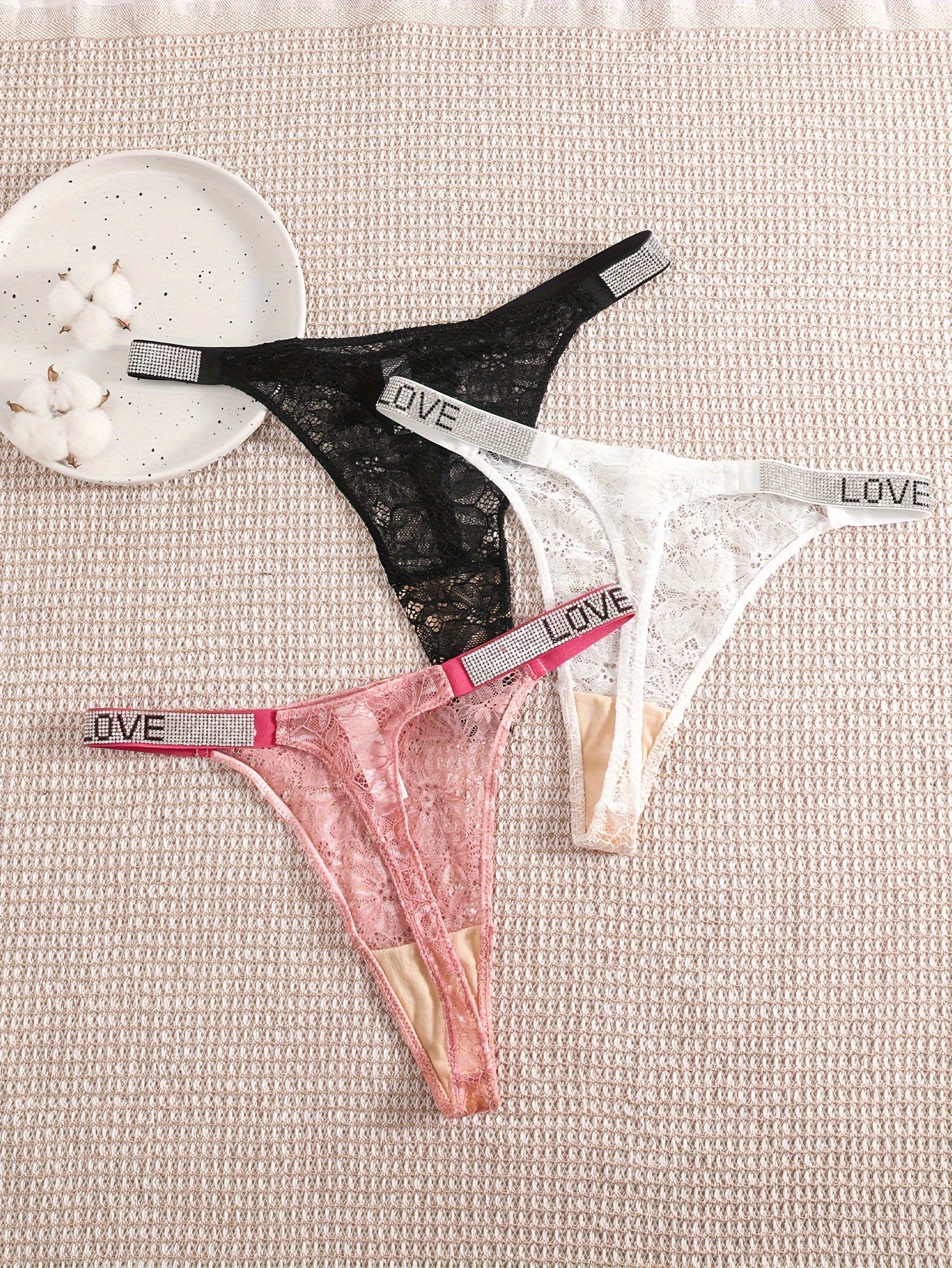 3pack Letter Tape Lace Thong Set