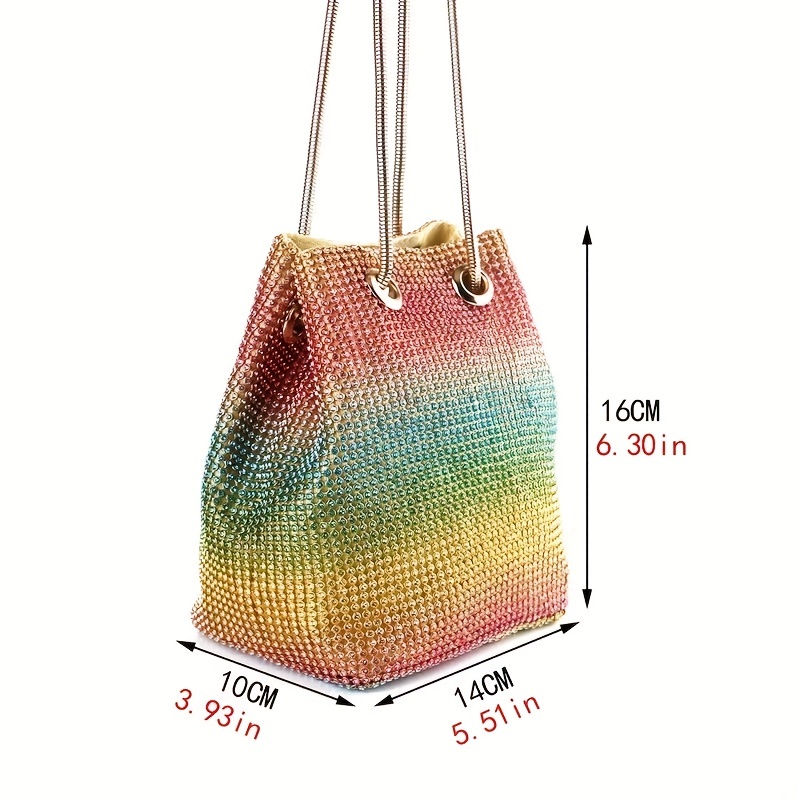 Rainbow Gradient Drawstring Metal Chain Crossbody Bag, Rhinestone Glitter Bucket  Bag Purse, Versatile Fashion Evening Bag - Temu Belgium