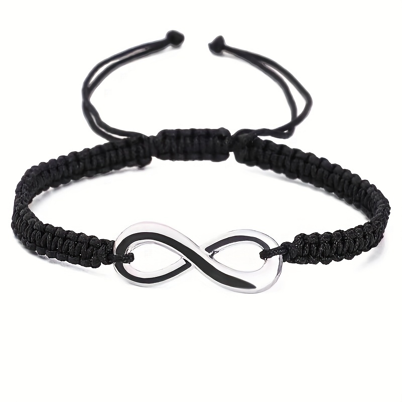 

2pcs Infinity Symbol Black White Braided Rope Bracelet Set Adjustable Hand Rope For Couple Friend