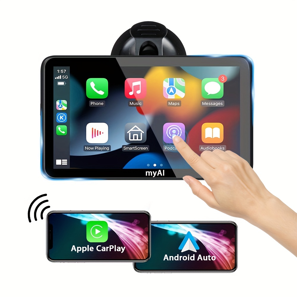 Wireless Carplay para Android, receptor de radio de coche portátil de  pantalla táctil Full HD de 17,78 cm con control de voz en la misma pantalla  FM R